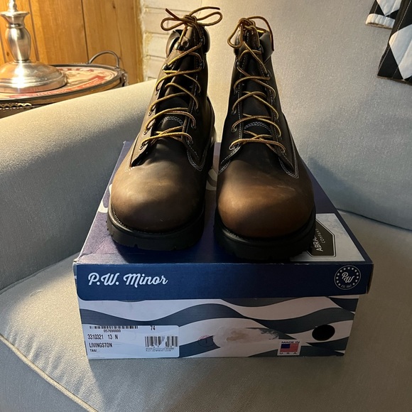 P.W. Minor tan leather “Livingston” boots, Men’s size 13 N, New with box - Picture 1 of 7